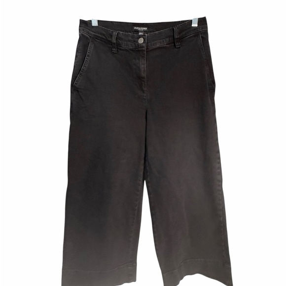 Eileen Fisher Cotton Wide Leg Cropped Black Jeans Sz 25 - Picture 2 of 12